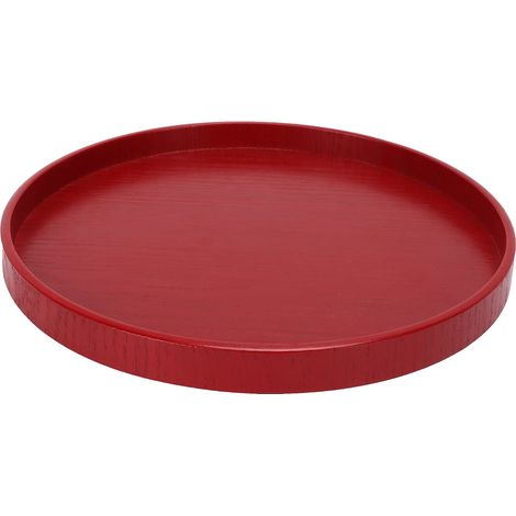 Assiette en Bois, Plateau Rond Rouge Plat Couverts de Fruits Adapte la Cuisine 27cm (1/5)