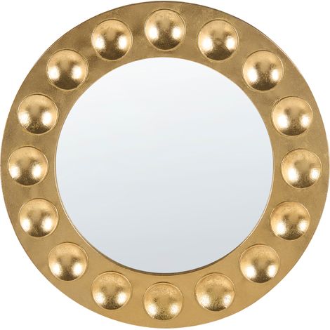 Espejo de pared con marco de metal hierro redondo decorativo colgante dorado Anhelo (1/5)