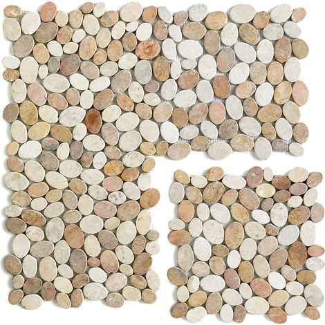 Pegane – Plaque mosaïque en marbre naturel blanc et beige rosé 33 x 33 cm – Boîte de 11 pièces – Pour mur et sol – Épaisseur 8 à 10 mm