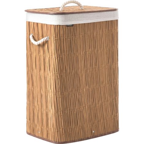 Laundry Basket Brown Fabric with Lid and Removable Liner Foldable Bathroom Handmade 72l TRANCURA