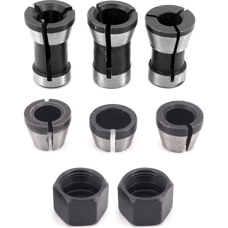 Lot de 6 mandrins de serrage en acier de haute précision pour défonceuse - 6 mm, 6,35 mm, 8 mm + 2 écrous (1/5)