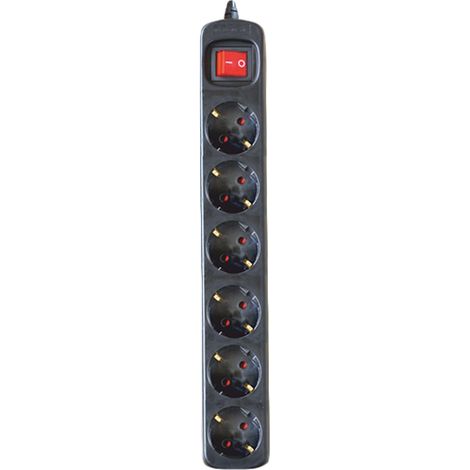 Base Multiple 6 Enchufes Schuko Interruptor Cable 1,5m NEGRA