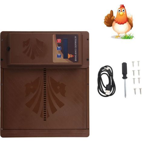 Automatische, solarbetriebene Hühnerstalltür, intelligente elektrische Hühnerstalltür mit Einklemmschutz, LCD-Bildschirm, Timer, Lichtsensor und Fernbedienung (1/5)