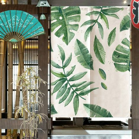 Rideau de porte/séparateur de chambre pour enfant, motif feuilles vertes style japonais, 85 x 120 cm (1/5)