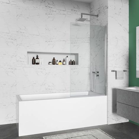 Baignoire murale orientable 80 cm Verre clair 6mm avec traitement anti-calcaire et porte-serviettes - Réversible Mod. Jandia