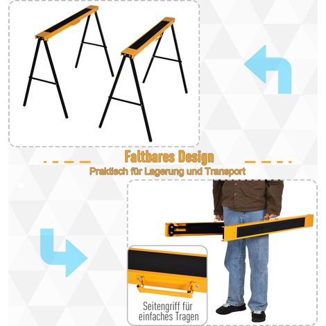 Tréteau pliable en acier antidérapant, support de sciage orange et noir, 99,5x50x78 cm, charge max 125 kg (1/4)