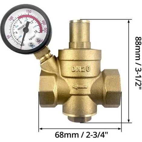 Réducteur de pression d'eau DN20 3/4 pouce – Manomètre intégré – Laiton haute dureté – Pression maximale 1,6 MPa – Installation facile (1/4)