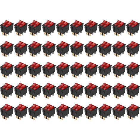 Interrupteur à bascule marine 50 pièces, bouton électronique 6 broches, 2 positions 2 niveaux, avec voyant lumineux, 125V/250V, modèle KCD3, rouge (1/5)