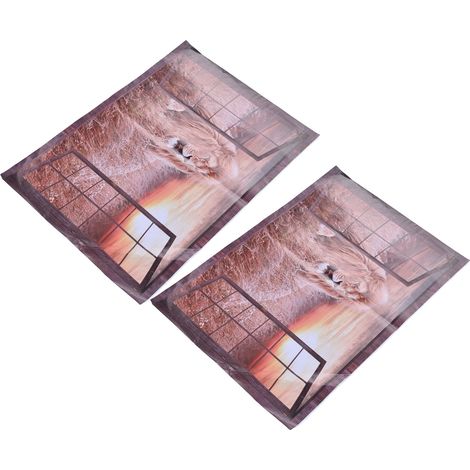2 pièces Autocollant Mural 3D Vue Fenêtre Résistant Lion Motif Animal Papier Peint