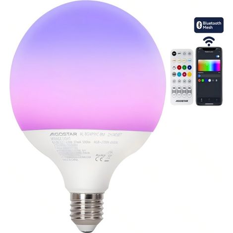 Ampoule connectée Aigostar G120 E27 4,9 W RGB+CCT à LED mesh, avec télécommande et éclairage d'ambiance (1/3)