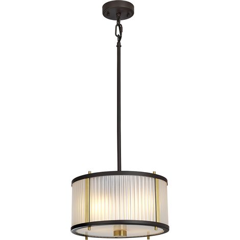 Lampadario Corona Acciaio Bronzo E Vetro Ottone Antico 2 Luci E27 (1/4)