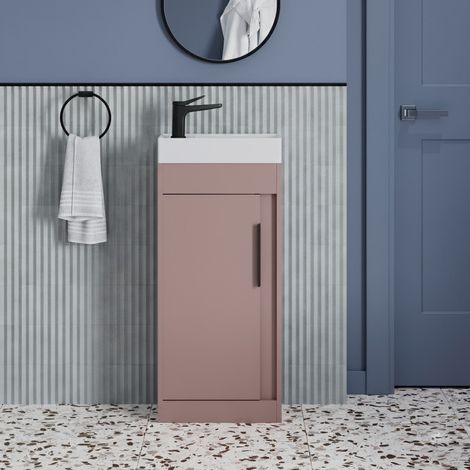 Signature Helsinki Floor Standing 1-Door Vanity Unit with Basin 410 Wide - Matt Antique Rose (1/4)
