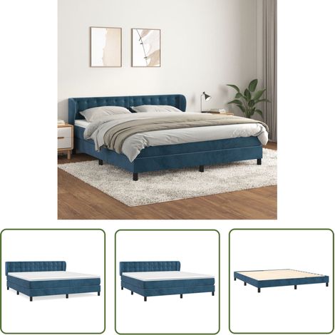 The Living Store Boxspringbett mit Matratze Dunkelblau 160x200 cm Samt - Samtbett - Boxspringbett - Doppelbett - Bettauflage - Matratze (1/5)