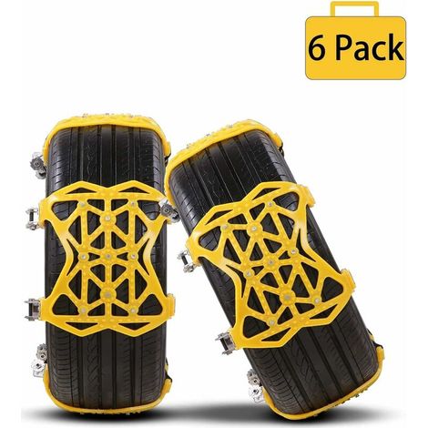 6pcs Chaînes à Neige pour Voiture Universelle, Chaîne à Neige Facile à Installer, Anti-dérapant et Réglable, Convient à la Plupart des Véhicules, Largeur de Pnue SUV 165-265mm Jaune (1/5)