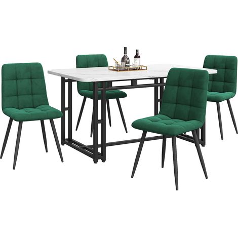 ELVMI Conjunto de Mesa y Sillas con 1 Mesa de Comedor y 4 Sillas de Comedor, MDF y Terciopelo, Verde (1/5)