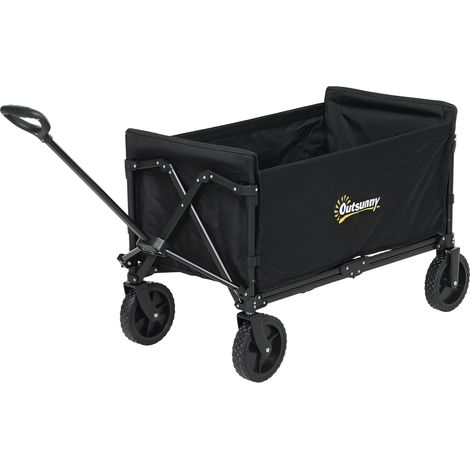 Carrello da giardino 120L pieghevole con pannello apribile, acciaio e poliestere, nero, 90x48x62 cm