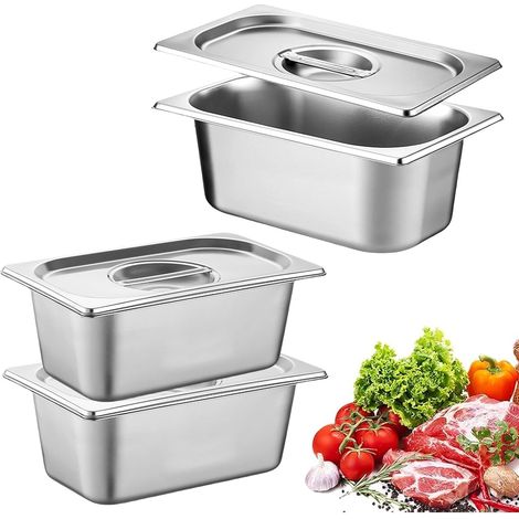 Bac Inox Alimentaire avec Couvercle,3 Pièces Bac Gastronorme,Plat Inox Barbecue,Plat Rectangulaire pour Mariner Viande,Escalopes,Empilable Set à Panure,Récipient pour Cuisine (GN1/9-17.6x10.8x10cm) (1/5)