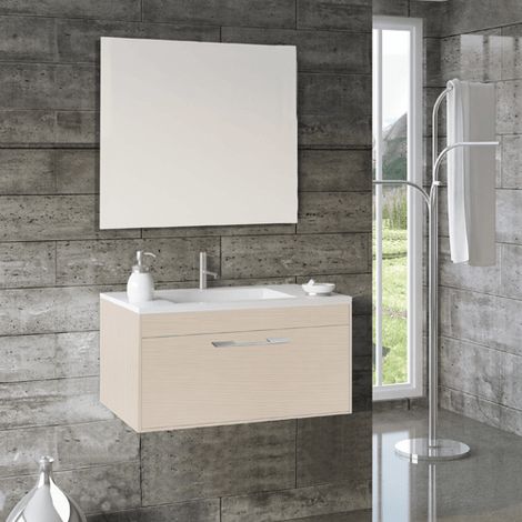 Meuble de salle de bains Florencia 3 pièces (meuble + lavabo + miroir). Livré assemblé 80CM Crème