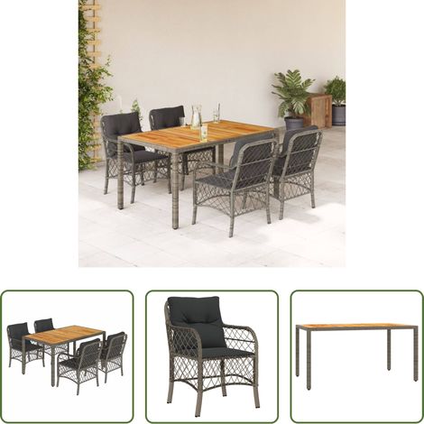 vidaXL Rattanmöbel - 5-tlg. Garten-Essgruppe mit Kissen Grau Poly Rattan (1/5)