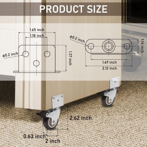 Lot de 4 roulettes latérales en caoutchouc en forme de L de 5 cm pour meubles, lit bébé, cuisine, armoire, table (1/4)