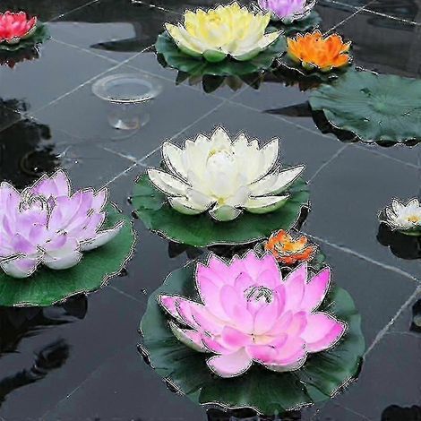 Cinq nénuphars artificiels flottants en EVA de 10 cm pour bassins, aquariums et décorations de jardin. (1/5)