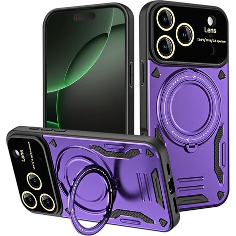 (Violet, iPhone 13) Coque de téléphone magnétique rotative à 360° antichoc avec protection pour objectif et caméra (1/4)