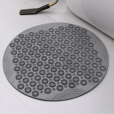 Tapis de Douche Antidérapant, 55 cm Tapis de Bain Rond sans BPA avec Ventouses et Trous de Drainage, Tapis de Baignoire Résistant à Moisissure et Lavable en Machine pour Salle de Bain (Gris) (1/5)