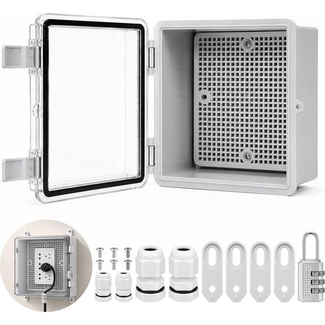 Coffret Électrique Étanche Extérieur, 15x15x9cm Boîtier de Dérivation Étanche en Plastique ABS IP67 avec Serrure et Accessoires de Montage, pour Intérieur et Extérieur (1/5)