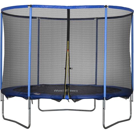 Trampolin mit Sicherheitsnetz, Gartentrampolin für Innen- und Außenbereich, Fitnesstrampolin, Blau+Schwarz, bis 113,6 kg, Ø305 x 248H cm
