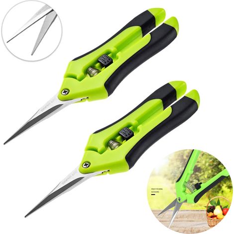 2Pcs Ciseaux de jardin en acier inoxydable, cueillette de fruits, ménage, mauvaises herbes, ciseaux, coude droit, outils de taille (1/5)