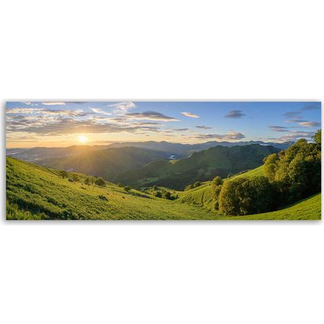 Tableau panoramique collines vertes coucher de soleil (1/5)