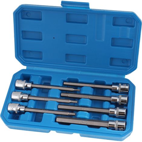 7 pièces Douille Allen 3/8" Extra Long, Douille 6 pans L 110mm Chrome-vanadium, pour vis Allen 3-10 mm avec étui, pour Perceuses à Percussion et Clés à Cliquet en Acier (1/5)