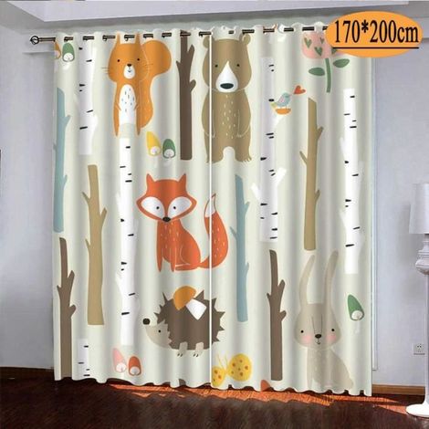 Rideau Occultant 3D Animaux De La Forêt Rideau De Fenêtre Isolant Thermique Et Phonique en Polyester,Lot De 2-170X200Cm (1/4)
