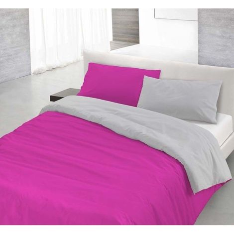 Copripiumino sacco+federa 100%cotone made in Italy 3 misure bicolore tinta unita Fuxia/Grigio - 1 Piazza