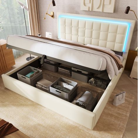 Cama matrimonio con almacenaje LED 140x200 cm DESVIAE (1/5)