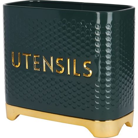 Porte-ustensiles de cuisine texturé 19 x 9 x 18 cm - Vert chasseur (1/5)