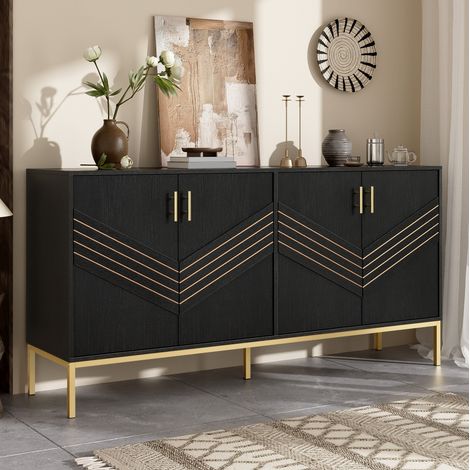 MEUBLIV Credenza 4 ante nera effetto legno - ripiani regolabili e ampio spazio (1/5)