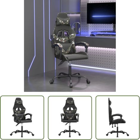 The Living Store Gaming-Stuhl Schwarz und Tarnfarben Kunstleder - Gaming-Stuhl - Gamer Chair - PC-Chair - Bürostuhl - Schreibtischstuhl (1/5)