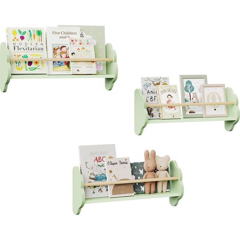 WOLTU Set 3 Mensole da Parete per Bambini Moderne Design Mensola Scaffale, Verde (1/5)