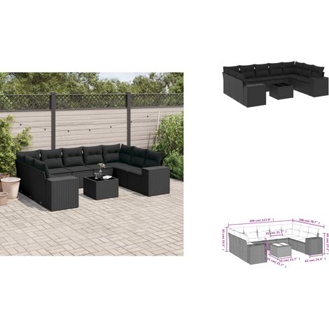10-tlg. Garten-Sofagarnitur mit Kissen Schwarz Poly Rattan - Gartenmöbel - Gartensorte - Lounge Set - Rattan Möbel - Outdoor Möbel (1/2)