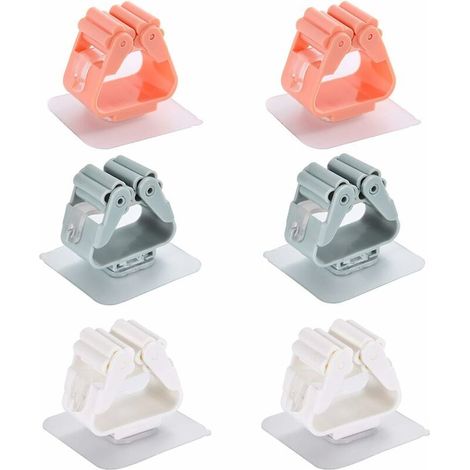 6 pcs porte-balai mural, adhésif sans perçage, pour cuisine salle de bain garage, clips de vadrouille, fixation sur carrelage miroir verre peint (1/5)