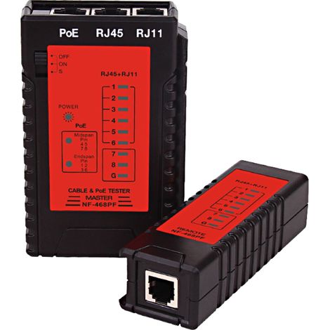 NF-468PF Netzwerkkabeltester, PoE, RJ45 RJ11, für Ethernet LAN und Telefonie