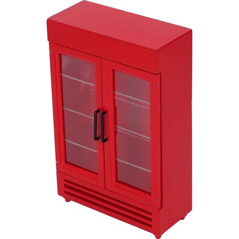 Puppenhaus-Kühlschrank-Simulation, exquisiter tragbarer Miniatur-Holzkühlschrank für Puppenhäuser im Maßstab 1:12, Rot (1/5)