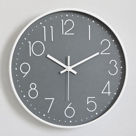 Horloge murale ronde silencieuse 3451 12 pouces gris chiffres 3D quartz 34 × 34 × 9 cm 1 kg – Livraison gratuite