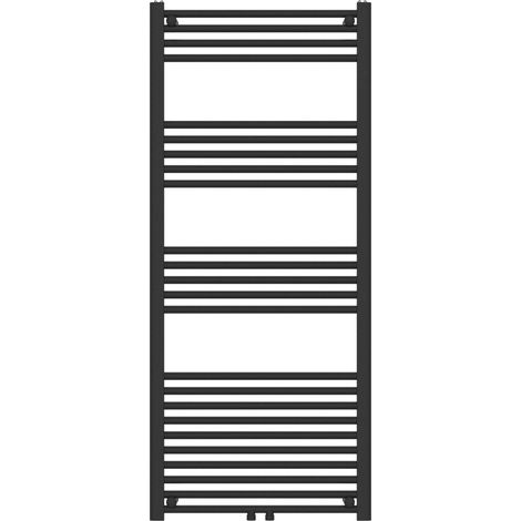 Radiateur sèche-serviettes chauffage salle de bain acier 140 x 60 cm noir (1/5)