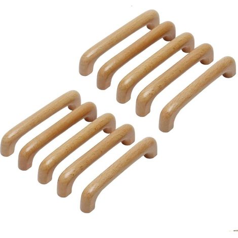 10 Pièces Poignée de Meuble Bois, Poignée Meuble Cuisine Placards Poignee Porte, Espacement des Trous 128mm, pour Meubles de Cuisine et Tiroirs (1/5)