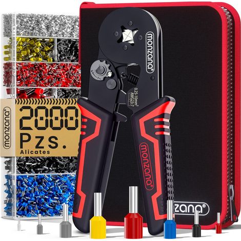 MONZANA® Crimpadora Set de 2000 Terminales Eléctricos Alicates Conectores Cable Engarzadora de 0,25-10mm² Trinquete Ajustable (1/8)