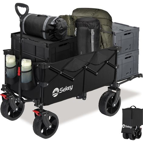 Sekey Chariot pliable avec hayon arrière – accès facile pour chien – charge 150 kg – Noir (1/5)