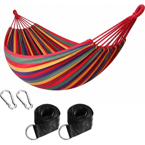 Amaca Da Campeggio E Giardino Con Custodia Trasporto Cinghie E Moschettoni Inclusi Sistema Anti Ribaltamento Cotone Durevole Portata 300 Kg 270 x 150 Cm Rosso