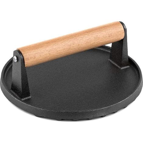 Pressa per pancetta rotonda in ghisa pesante da 18 cm con manico in legno massiccio per uso domestico e professionale - Pressa per sandwich e griglia precotti - Quesadillas, hamburger e (1/5)